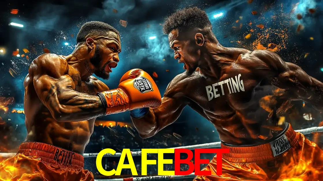 Dois boxeadores em uma luta intensa e explosiva, representando a adrenalina e as oportunidades de apostas em esportes de combate disponíveis na plataforma CAFEBET.