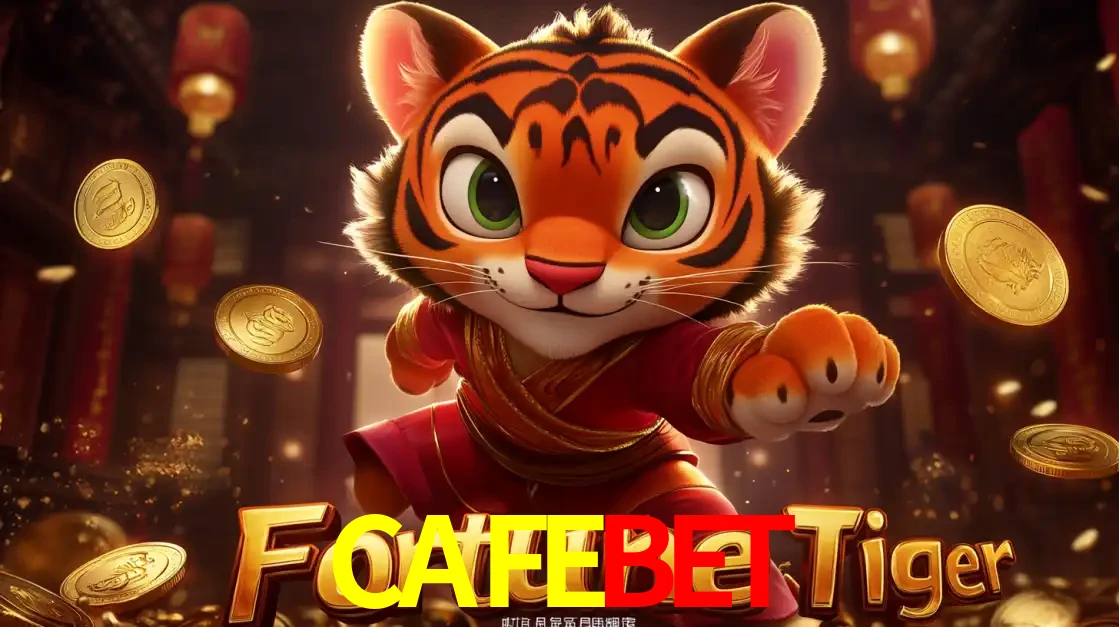 O carismático mascote do jogo de slot Fortune Tiger, um tigre fofo em pose de artes marciais, pronto para trazer sorte e multiplicadores de ganhos no cassino online CAFEBET.