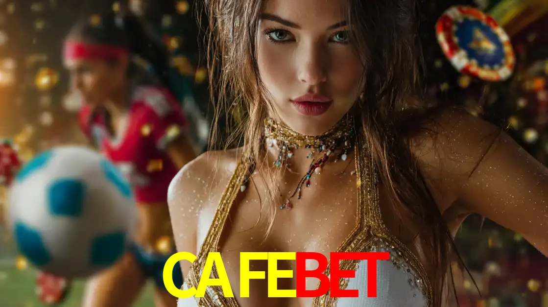 Mulher elegante representando a combinação de glamour e emoção das apostas esportivas, com uma jogadora de futebol ao fundo, destacando a ação no CAFEBET.