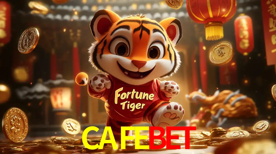 O alegre personagem do Fortune Tiger correndo sobre um caminho de moedas de ouro, simbolizando os grandes prêmios e a diversão do popular jogo de slot do CAFEBET.